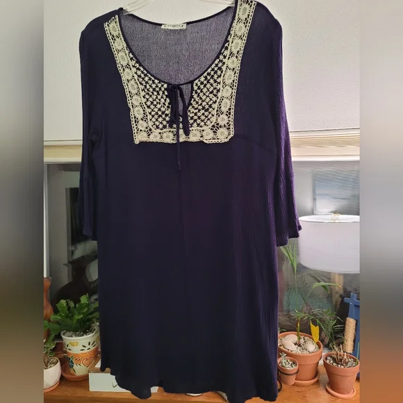 Agenda Floral Embroidered Boho Blue Tunic Blouse Top - Picture 5 of 9